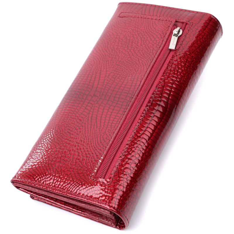 Лакированный женский кошелек с фактурой под рептилию из натуральной кожи ST Leather Красный