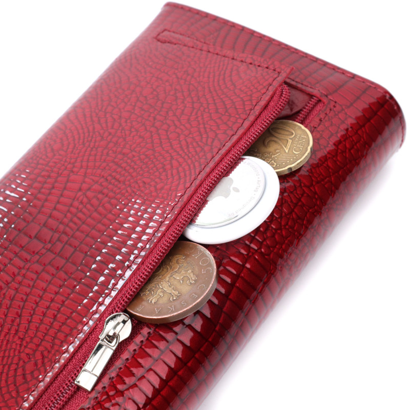 Лакированный женский кошелек с фактурой под рептилию из натуральной кожи ST Leather Красный