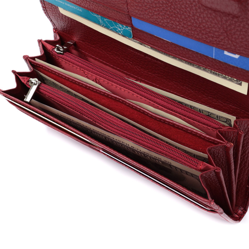 Лакированный женский кошелек с фактурой под рептилию из натуральной кожи ST Leather Красный