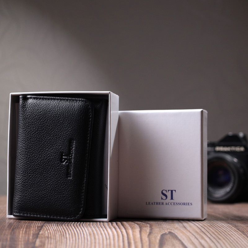 Красивое женское портмоне с монетницей из натуральной кожи ST Leather Черный