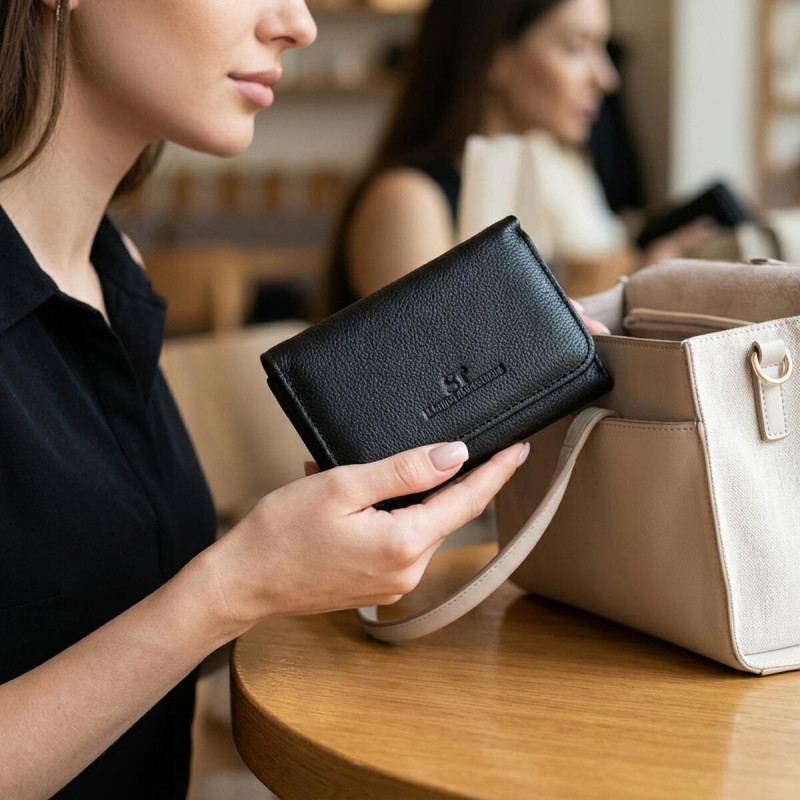 Красиве жіноче портмоне з монетницею з натуральної шкіри ST Leather Чорний