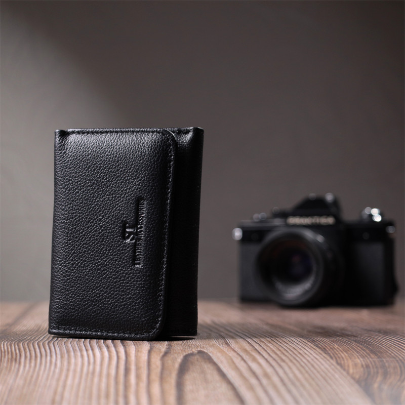 Красивое женское портмоне с монетницей из натуральной кожи ST Leather Черный