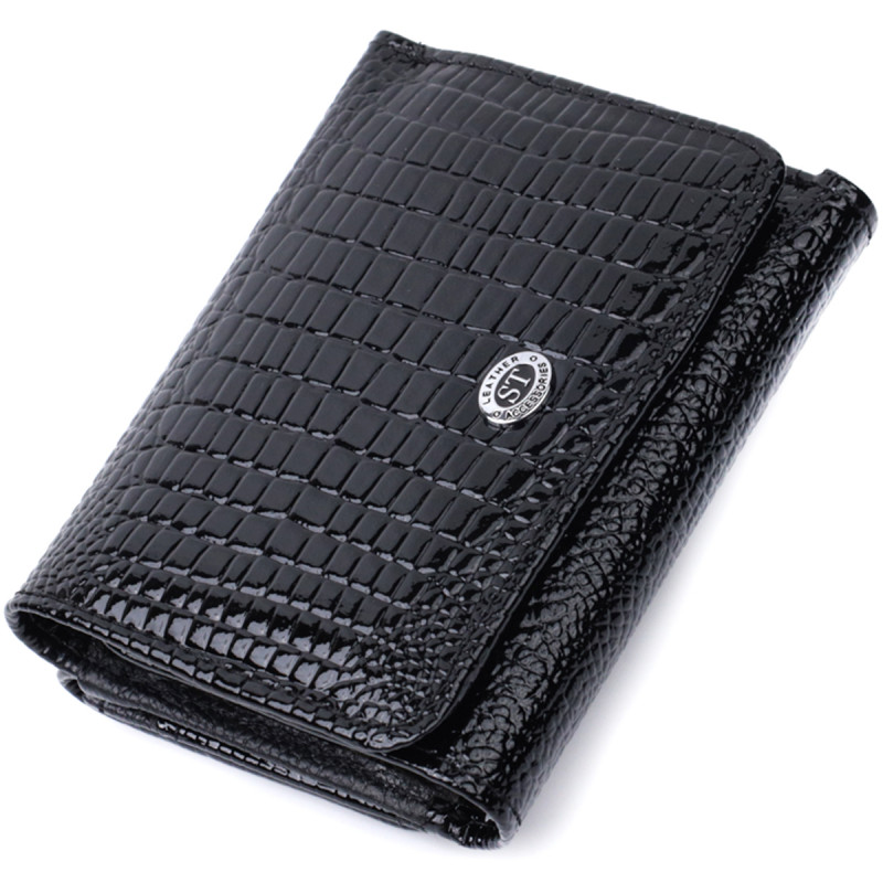 Женский стильный кошелек из фактурной натуральной кожи ST Leather Черный