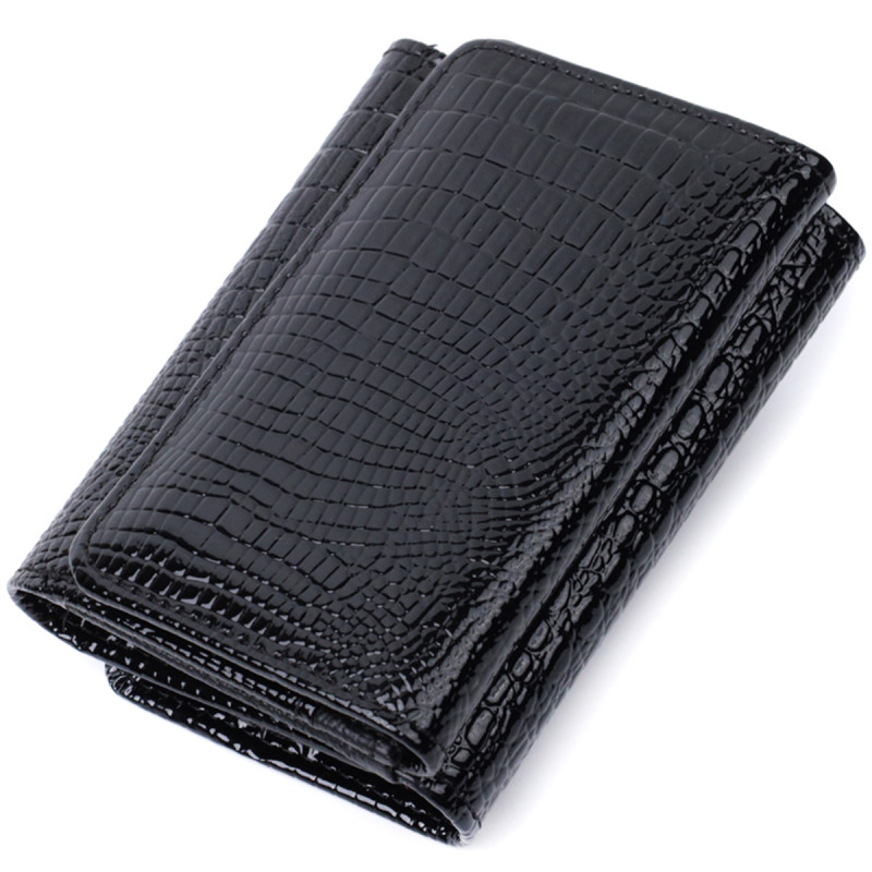 Женский стильный кошелек из фактурной натуральной кожи ST Leather Черный