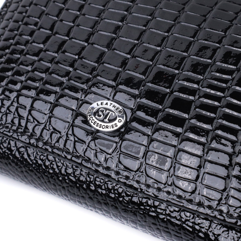Женский стильный кошелек из фактурной натуральной кожи ST Leather Черный