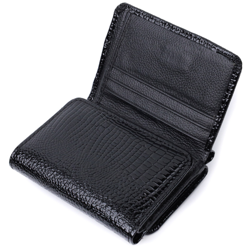 Женский стильный кошелек из фактурной натуральной кожи ST Leather Черный