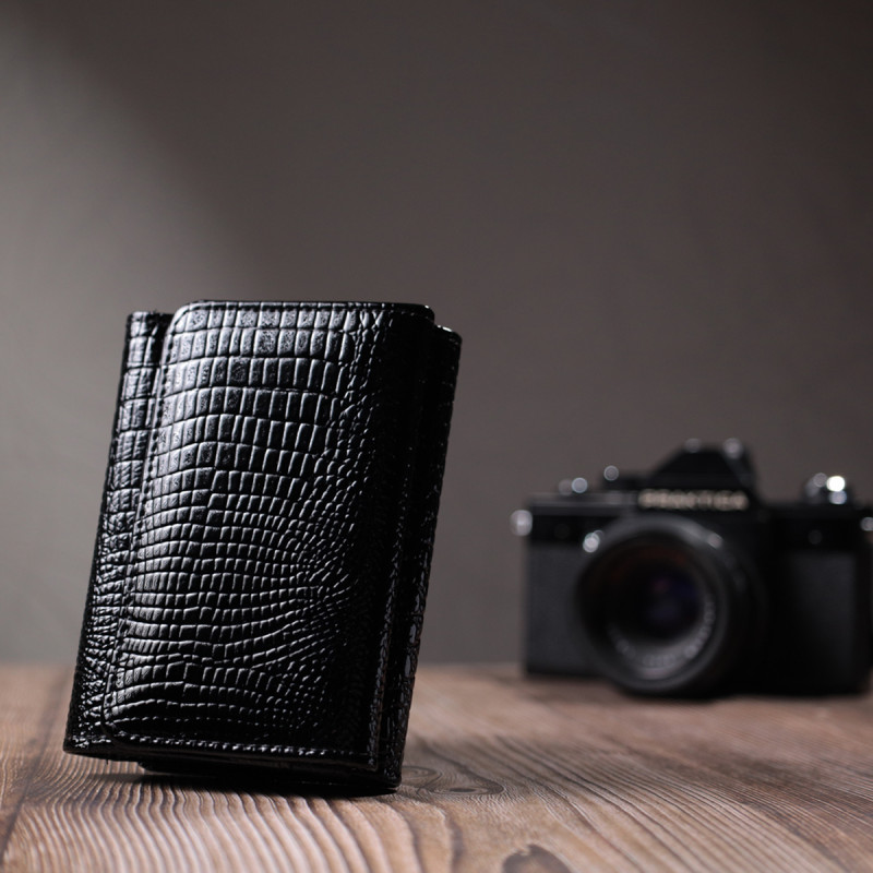 Женский стильный кошелек из фактурной натуральной кожи ST Leather Черный