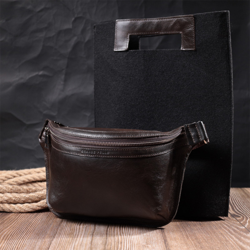 Стильна бананка для чоловіків із натуральної шкіри GRANDE PELLE Коричневий