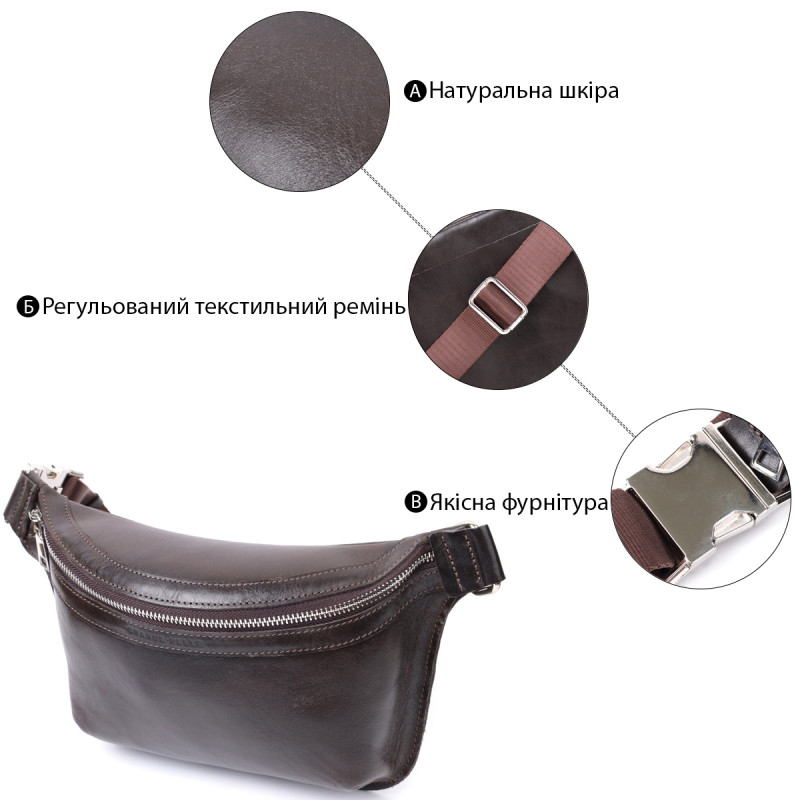 Стильна бананка для чоловіків із натуральної шкіри GRANDE PELLE Коричневий