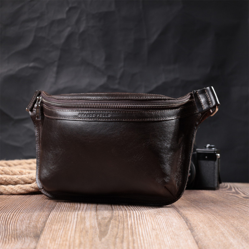 Стильна бананка для чоловіків із натуральної шкіри GRANDE PELLE Коричневий