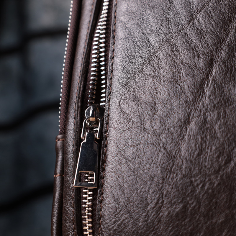 Мужская прямоугольная сумка бананка из гладкой натуральной кожи GRANDE PELLE Коричневый