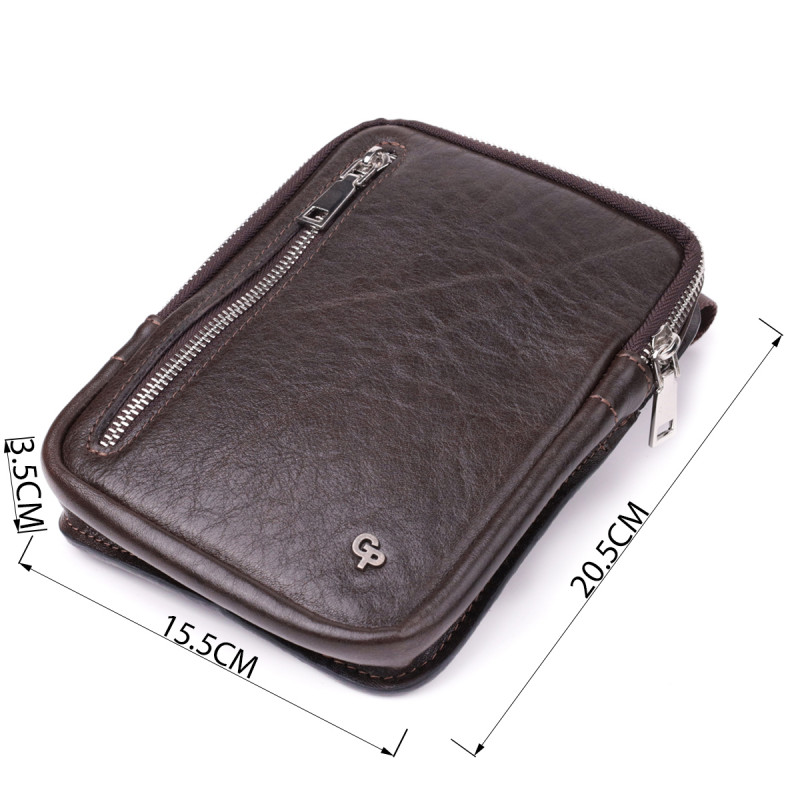 Мужская прямоугольная сумка бананка из гладкой натуральной кожи GRANDE PELLE Коричневый