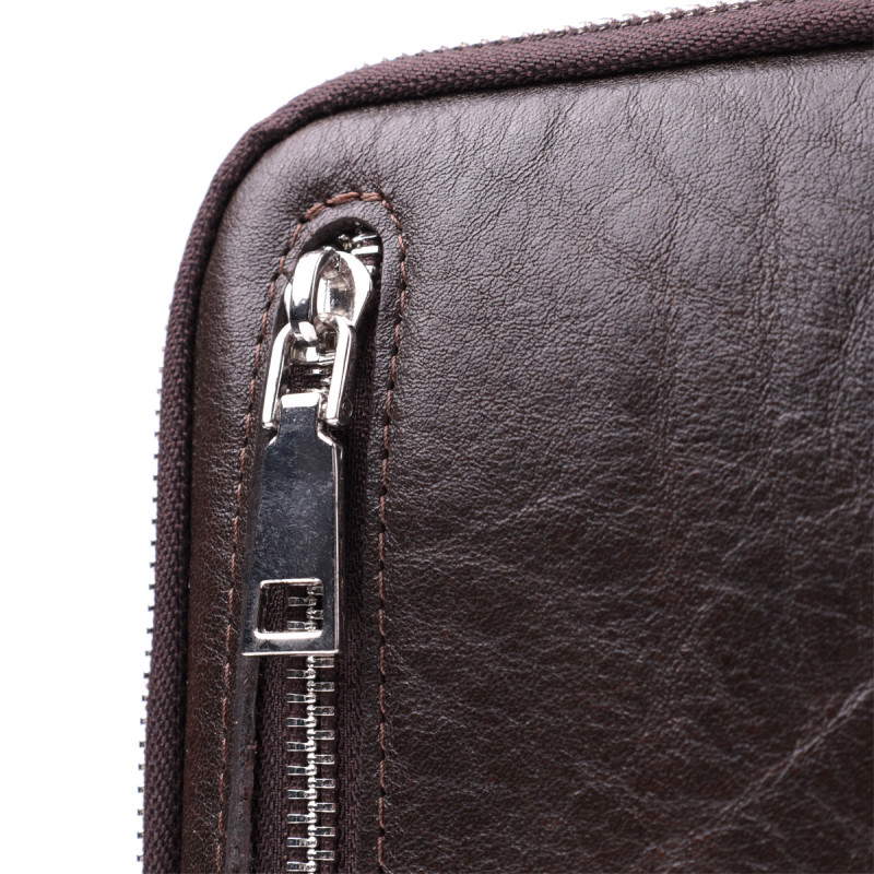 Мужская прямоугольная сумка бананка из гладкой натуральной кожи GRANDE PELLE Коричневый