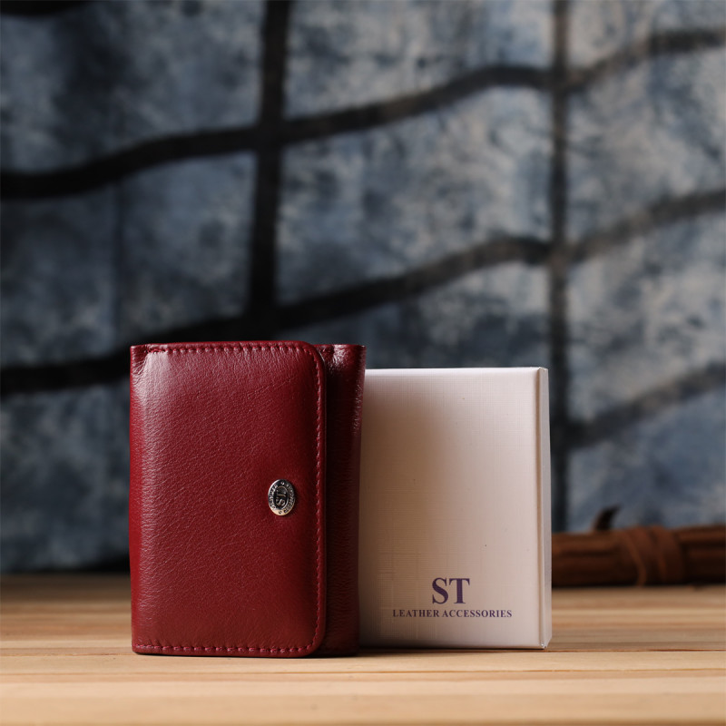 Компактный женский кошелек из натуральной кожи ST Leather Бордовый