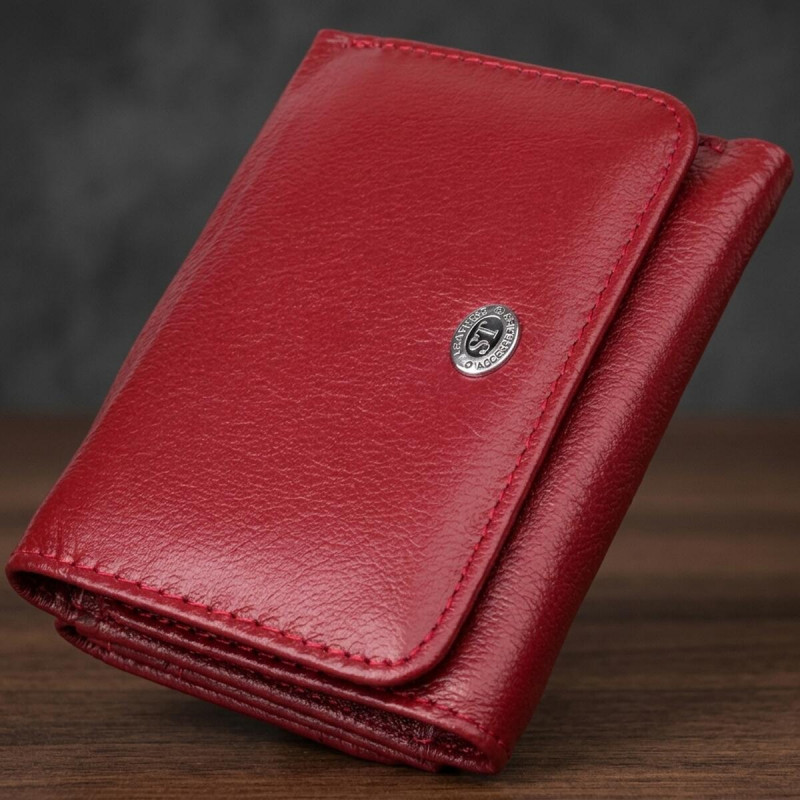 Компактный женский кошелек из натуральной кожи ST Leather Бордовый