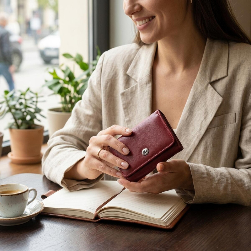 Компактный женский кошелек из натуральной кожи ST Leather Бордовый