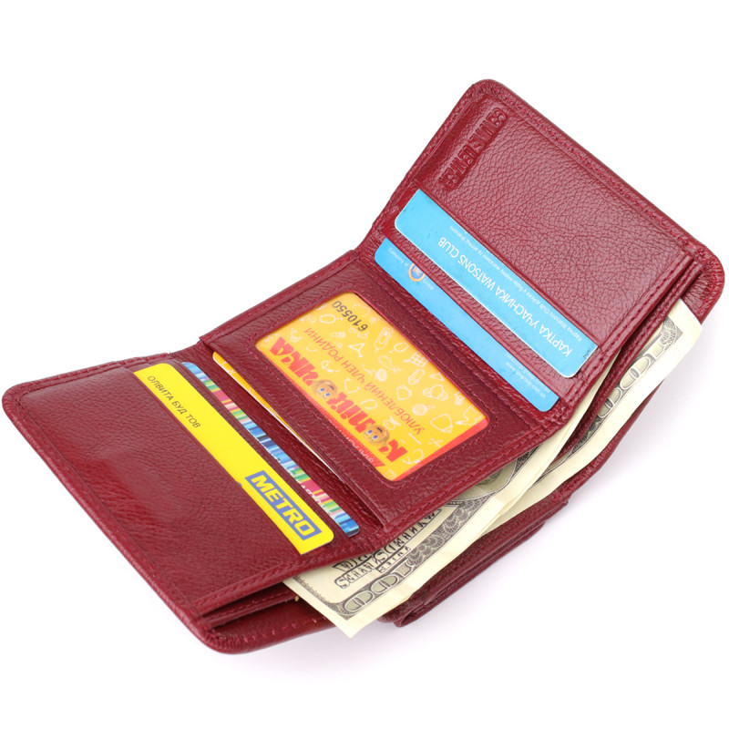 Компактный женский кошелек из натуральной кожи ST Leather Бордовый