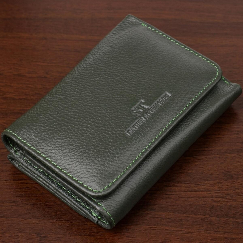 Маленький гаманець зручного формату із натуральної шкіри ST Leather Зелений