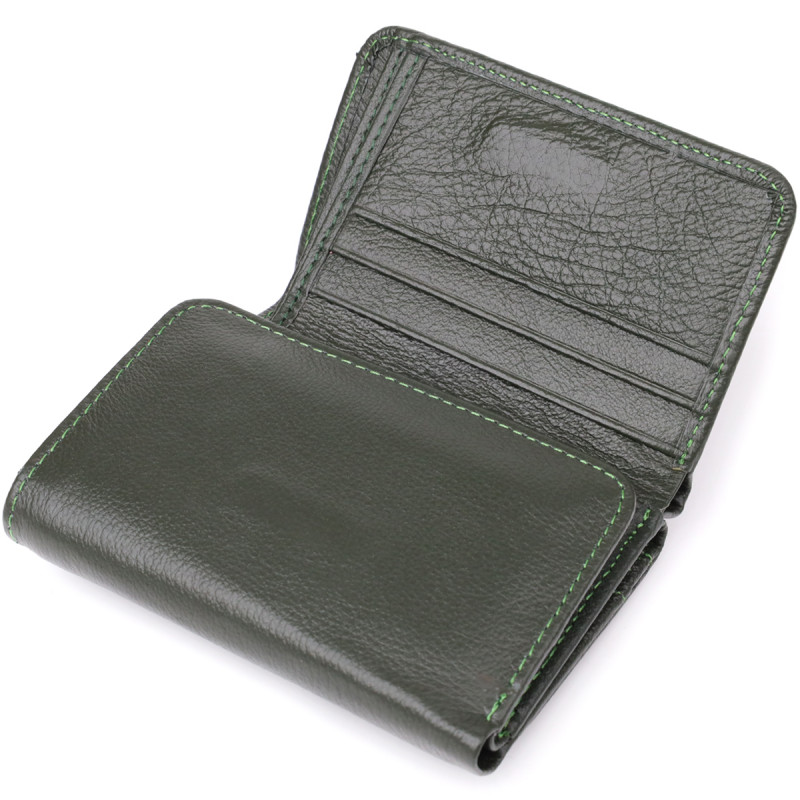 Маленький кошелек удобного формата из натуральной кожи ST Leather Зеленый