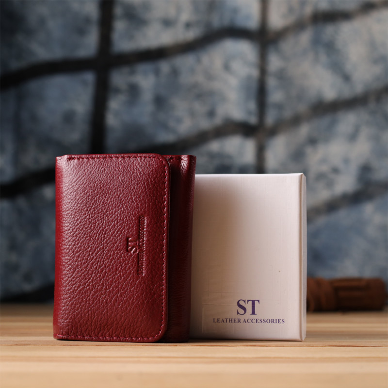 Компактний гаманець зручного формату із натуральної шкіри ST Leather Бордовий