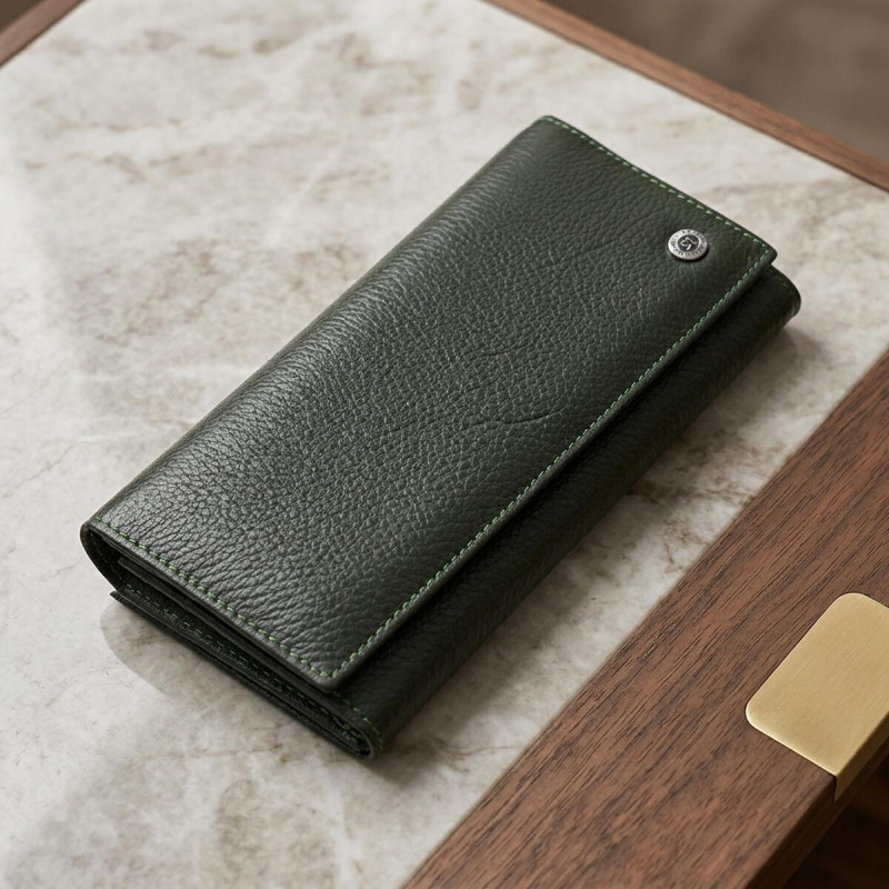 Стильный кошелек для женщин с монетницей из натуральной кожи ST Leather Зеленый
