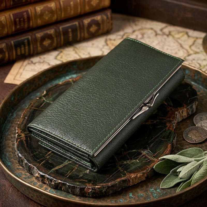 Стильный кошелек для женщин с монетницей из натуральной кожи ST Leather Зеленый