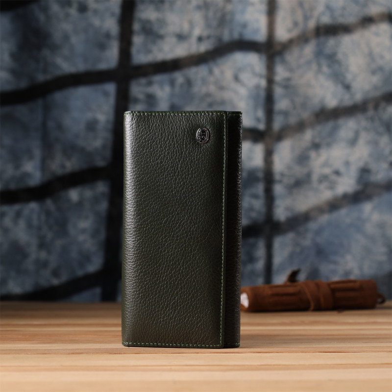 Стильный кошелек для женщин с монетницей из натуральной кожи ST Leather Зеленый