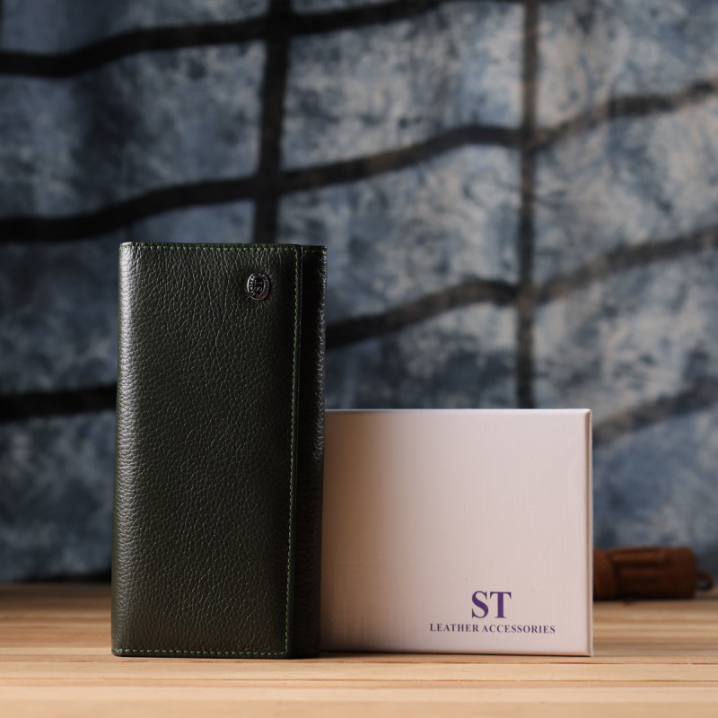 Стильный кошелек для женщин с монетницей из натуральной кожи ST Leather Зеленый