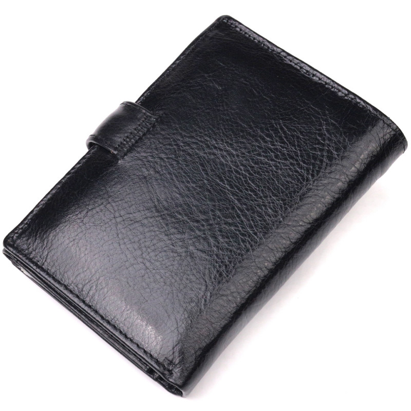 Вертикальный мужской бумажник из натуральной кожи ST Leather Черный