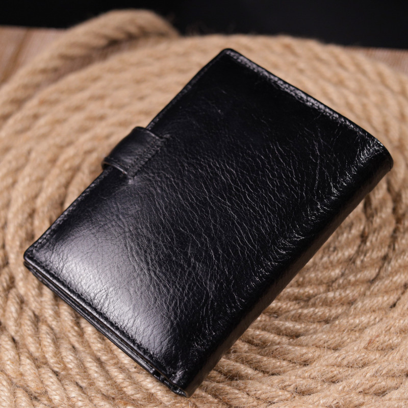 Вертикальный мужской бумажник из натуральной кожи ST Leather Черный