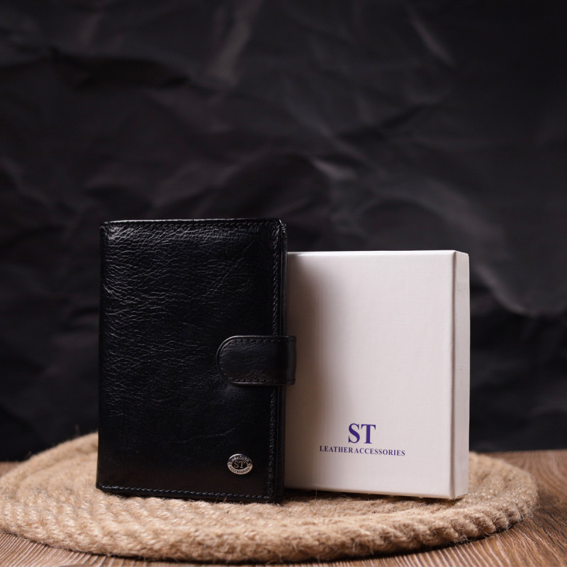 Вертикальный мужской бумажник из натуральной кожи ST Leather Черный