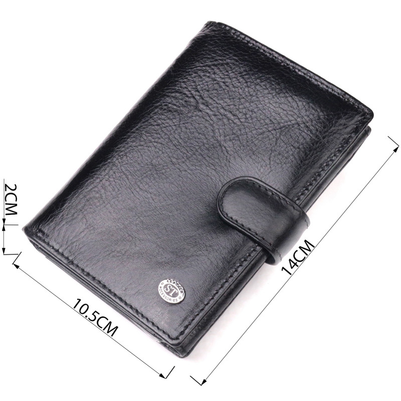 Вертикальный мужской бумажник из натуральной кожи ST Leather Черный