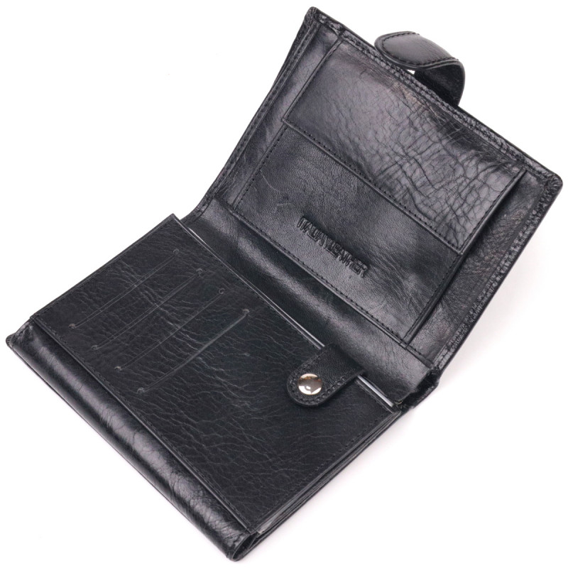 Вертикальный мужской бумажник из натуральной кожи ST Leather Черный