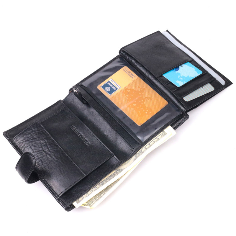 Вертикальный мужской бумажник из натуральной кожи ST Leather Черный