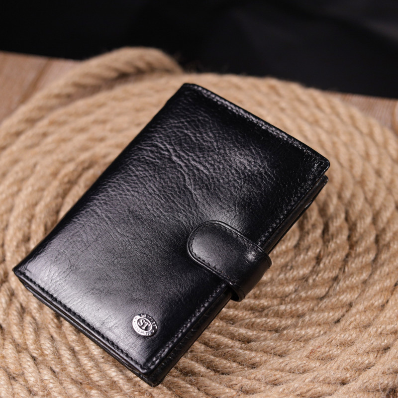 Вертикальный мужской бумажник из натуральной кожи ST Leather Черный