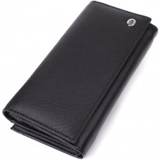 Функциональный женский кошелек на магнитах из натуральной кожи ST Leather Черный