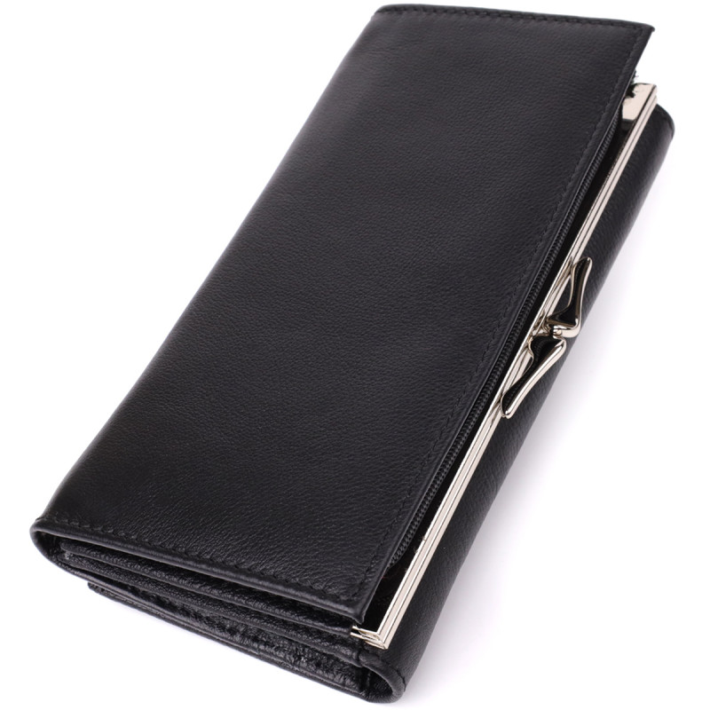 Функциональный женский кошелек на магнитах из натуральной кожи ST Leather Черный
