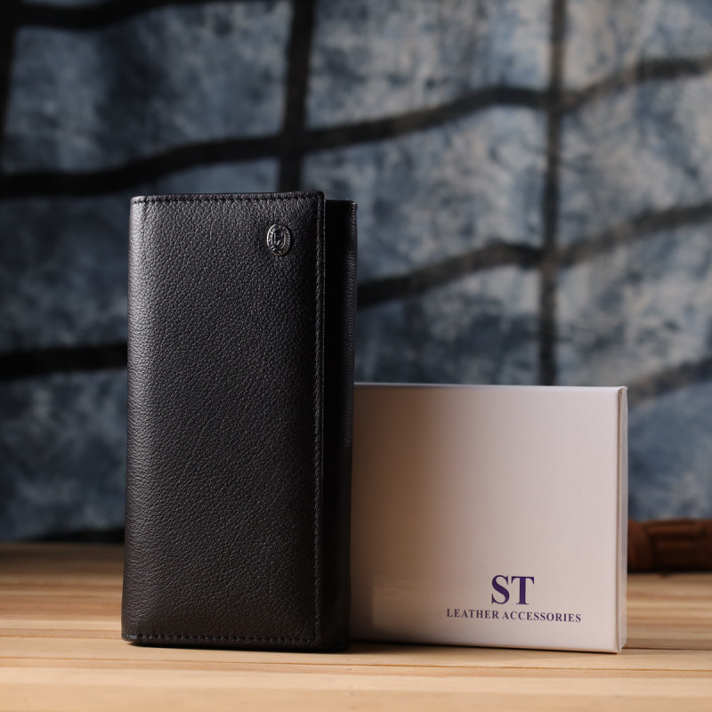 Функциональный женский кошелек на магнитах из натуральной кожи ST Leather Черный