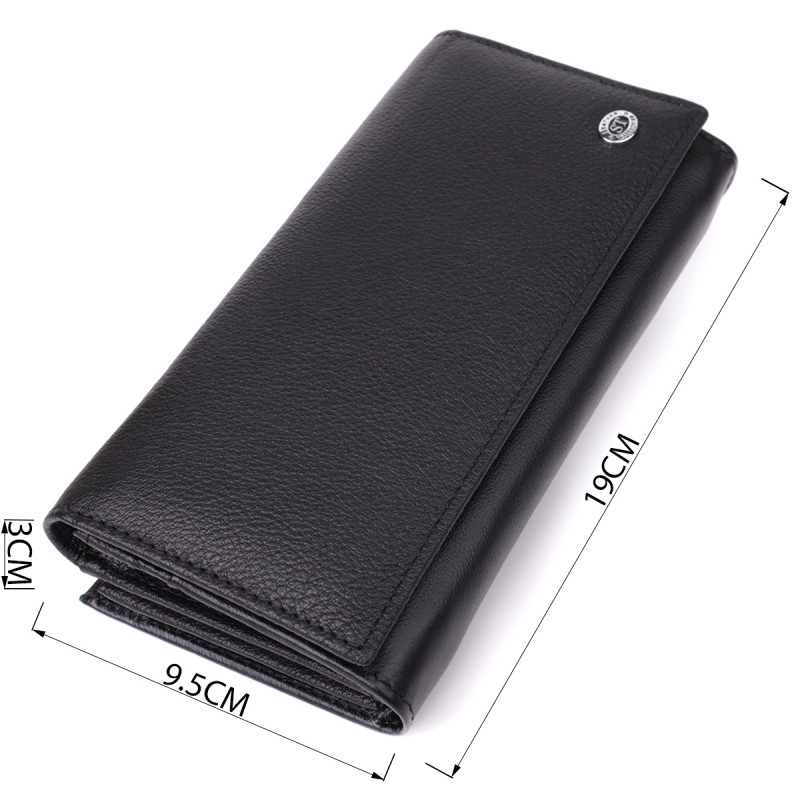 Функциональный женский кошелек на магнитах из натуральной кожи ST Leather Черный