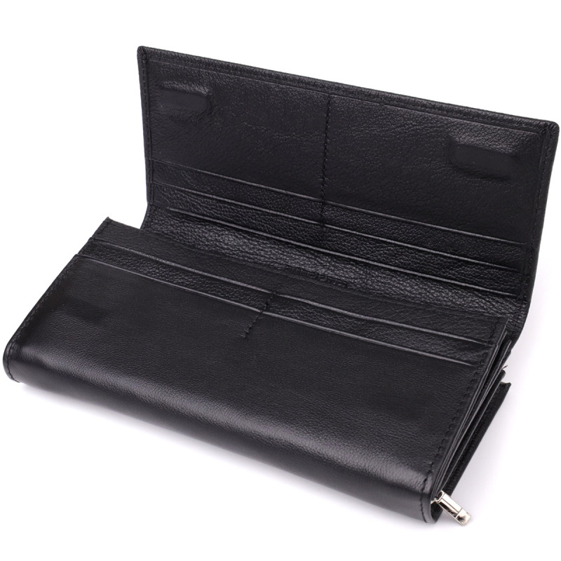 Функциональный женский кошелек на магнитах из натуральной кожи ST Leather Черный