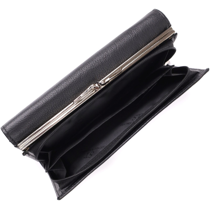 Функциональный женский кошелек на магнитах из натуральной кожи ST Leather Черный