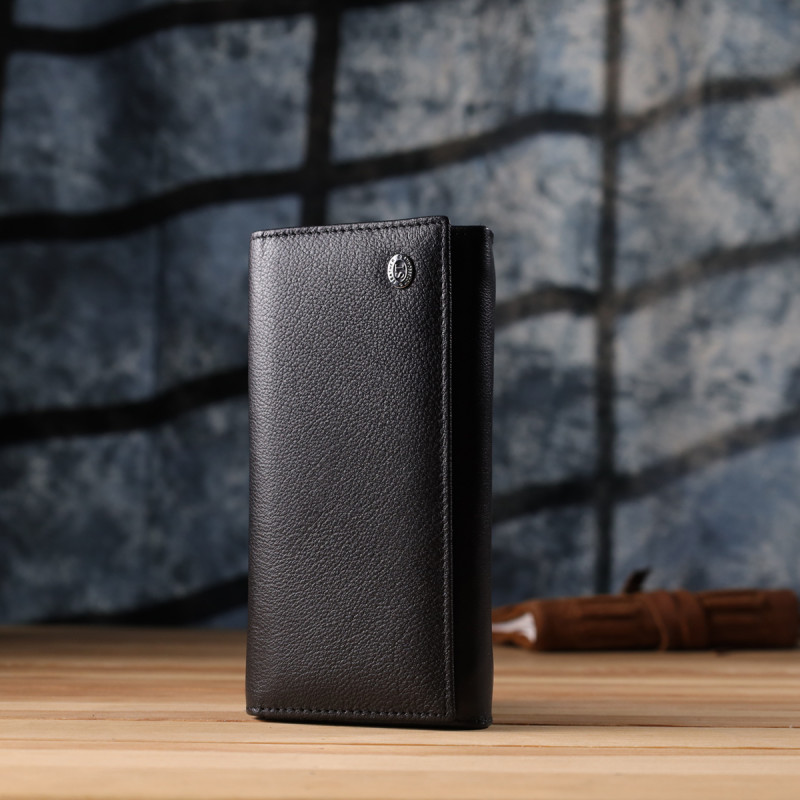 Функциональный женский кошелек на магнитах из натуральной кожи ST Leather Черный