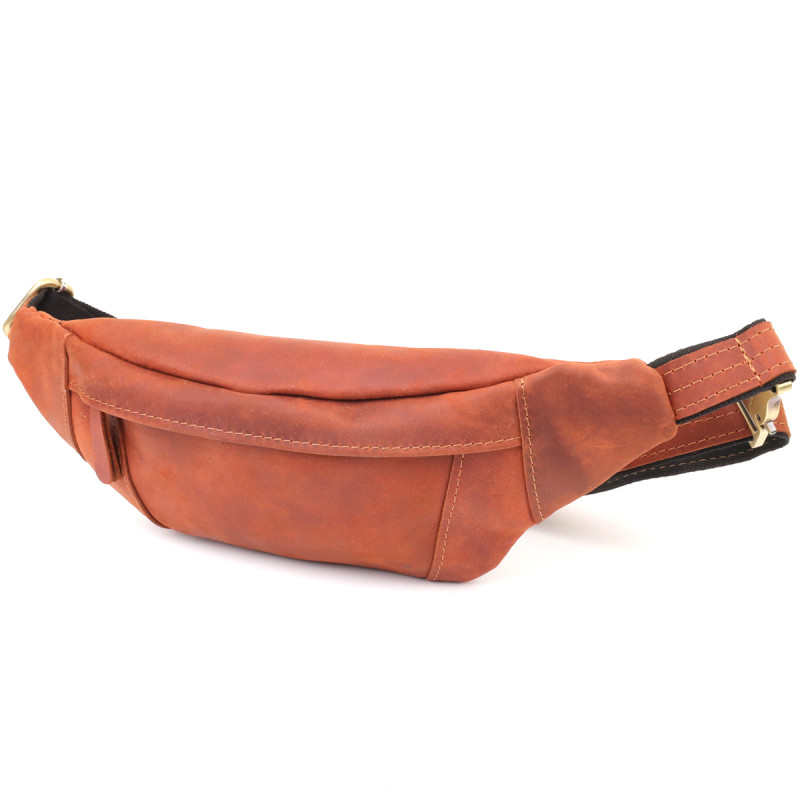 Практичная сумка-бананка для мужчин из натуральной винтажной кожи Shvigel Рыжий