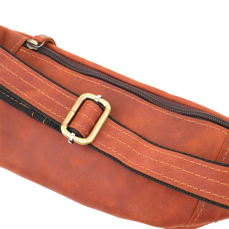 Практичная сумка-бананка для мужчин из натуральной винтажной кожи Shvigel Рыжий