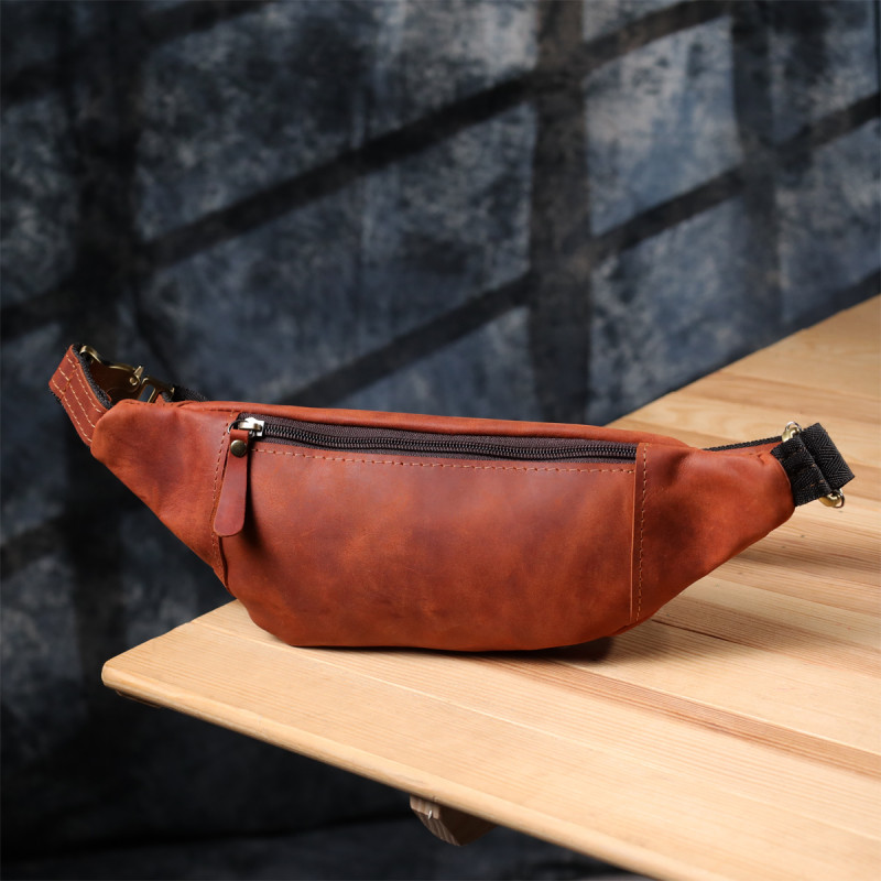 Практичная сумка-бананка для мужчин из натуральной винтажной кожи Shvigel Рыжий