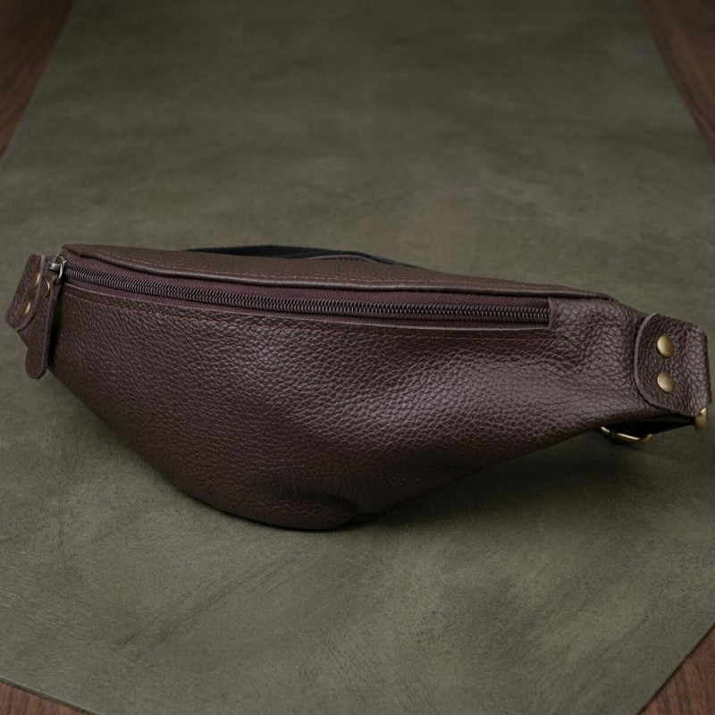 Модна сумка бананка для чоловіків із зернистої натуральної шкіри Shvigel Коричневий