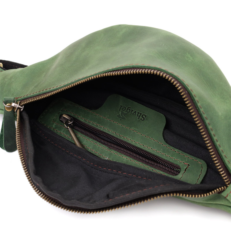 Стильна чоловіча бананка відмінної якості з натуральної шкіри вінтажної шкіри Shvigel Зелений