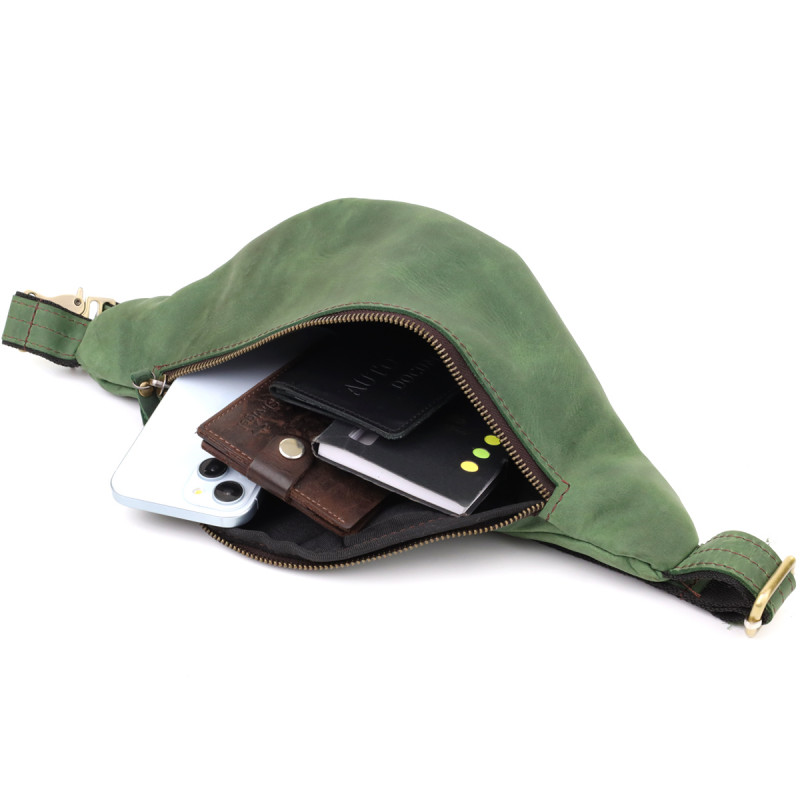 Стильна чоловіча бананка відмінної якості з натуральної шкіри вінтажної шкіри Shvigel Зелений