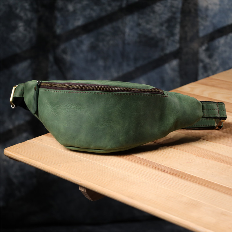 Стильна чоловіча бананка відмінної якості з натуральної шкіри вінтажної шкіри Shvigel Зелений