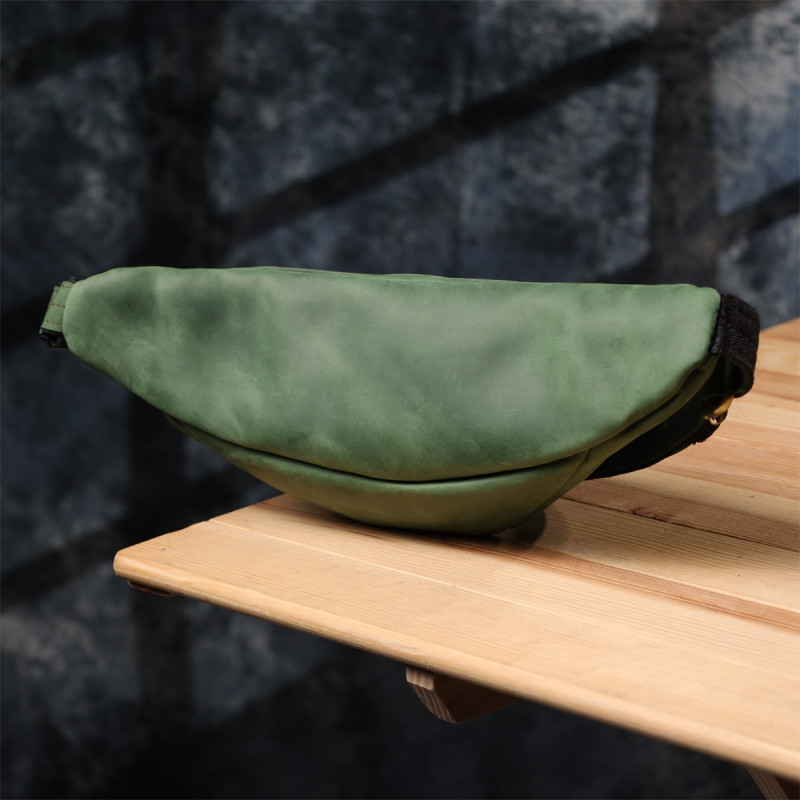 Стильна чоловіча бананка відмінної якості з натуральної шкіри вінтажної шкіри Shvigel Зелений